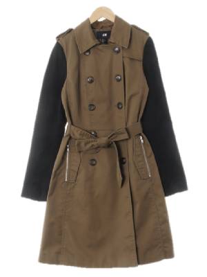 h&m 카키블랙 면혼방 투톤더블트렌치코트