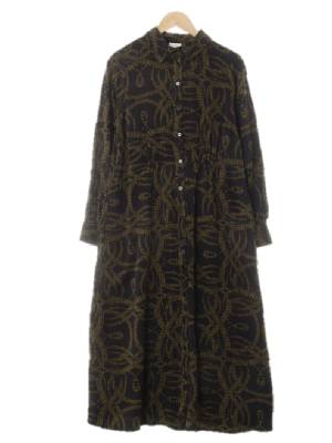 h&m 블랙 격자무늬리본패턴 비스코스 올리브카라맥시셔츠원피스
