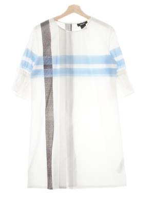 dkny 화이트콘플라워블루블랙 빅체크 면 하프소매셔링리본쿨원피스