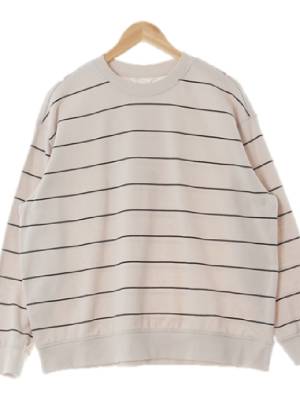h&m 라이트베이지 스트라이프 면혼방 오버핏크루넥맨투맨
