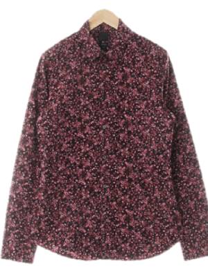 h&m 와인 잔꽃패턴 면혼방 스트레치긴팔셔츠