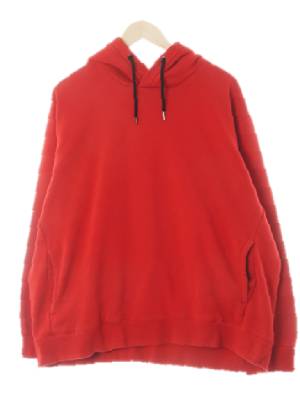 H&M 레드 면혼방 세미가오리핏루즈기모후드티
