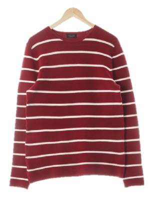 자라맨 다크레드 스트라이프 면혼방 크루넥골지니트티