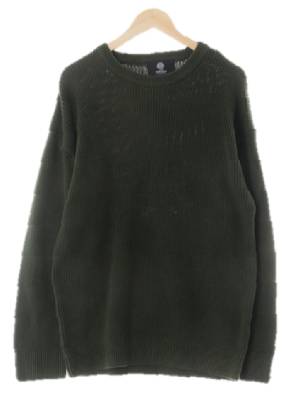 knitted 가든토피어리그린 꽈배기패턴 면 크루넥니트