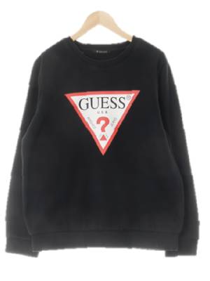 Guess 블랙 프린팅 면혼방 센터빅심볼로고기모맨투맨