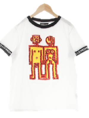 desigual 화이트 성인남녀프린팅 면 블랙배색비즈반팔티