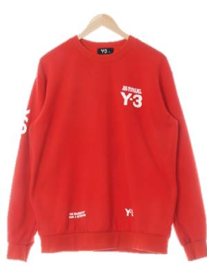 y-3 레드 프린팅 면혼방 텍스트크루넥맨투맨