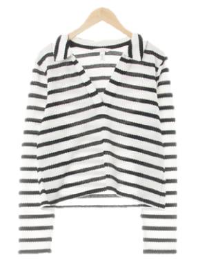 h&m 화이트블랙 스트라이프 비스코스혼방 스키퍼숏니트티