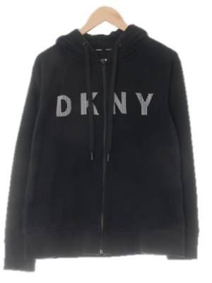 dkny 블랙 면혼방 스트라이프빅로고후드집업
