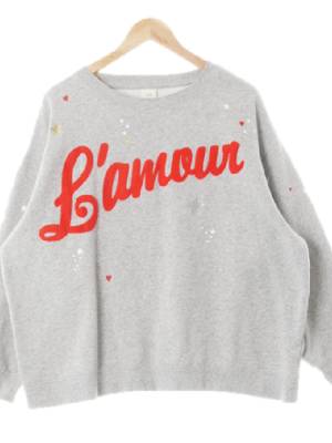 h&m 그레이 프린팅 면혼방 부클텍스트오버사이즈맨투맨