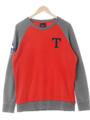 MLB 레드그레이 면혼방 소매패치투톤맨투맨