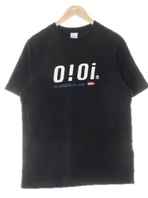 oioi 블랙 프린팅 면 텍스트워싱반팔티