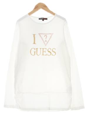 Guess 화이트 면 심볼큐빅센터로고롱티