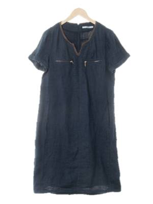 bcbg 네이비 마 레더배색롤업루즈핏미니원피스