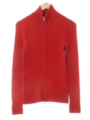 타미힐피거 레드 꽈베기스트라이프 하이넥스몰로고스웨터집업