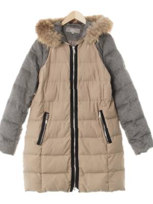 보브 멜란지그레이라이트베이지 덕다운 라쿤배색나그랑롱패딩코트