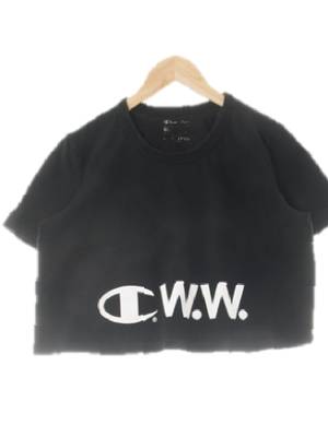 챔피언 블랙 프린팅 면 크롭라운드반팔티 