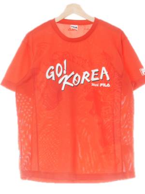 필라 레드 프린팅 코리아라운드반팔티