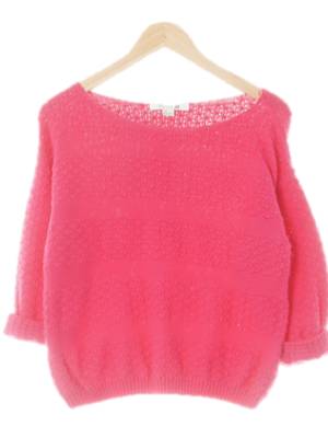 Forever21 딥핑크 면 보트넥롤업반소매니트