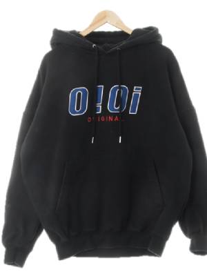 oioi 블랙 면혼방 패치빅로고돌먼슬리브후드티