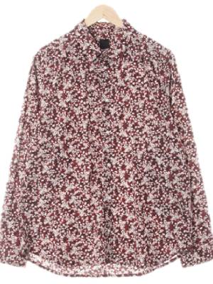 h&m 다크와인 플라워패턴 면혼방 긴팔셔츠