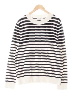 cos 쉬폰아이보리블랙 스트라이프 면 라운드넥니트
