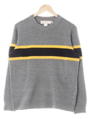 h&m 차콜블랙옐로우 면혼방 라인라운드긴팔니트스웨터