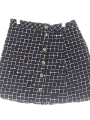 h&m 블랙 체크 면 브라운버튼랩a라인미니스커트