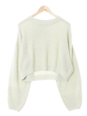 h&m 미스티제이드그린 리브드크롭퍼프니트