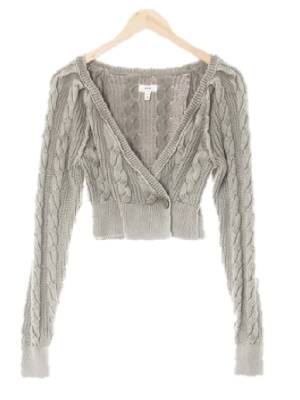 aerie 세이지그린 꽈배기패턴 면 더블버튼크롭가디건