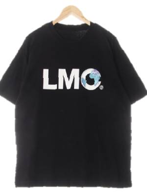 lmc 블랙 지구프린팅 면 오버핏라운드반팔티