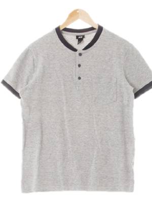 h&m 멜란지그레이 면 헨리넥피케반팔셔츠