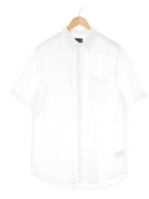 h&m 화이트 린넨 아웃포켓반소매셔츠