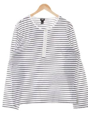 h&m 화이트네이비 스트라이프 면 헨리넥롱슬리브