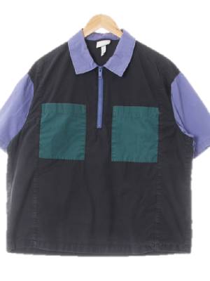 h&m 블랙그린라일락 면 삼색반집업반팔셔츠