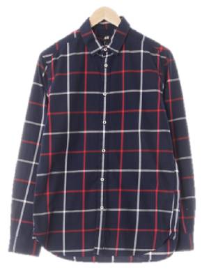 h&m 다크네이비크림슨레드 체크 면 긴팔셔츠