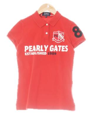 pearlygates 빈티지레드 면 빅패치로고레터링슬림카라반팔티
