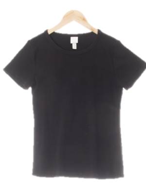 h&m 블랙 면혼방 리브드베이직반팔티