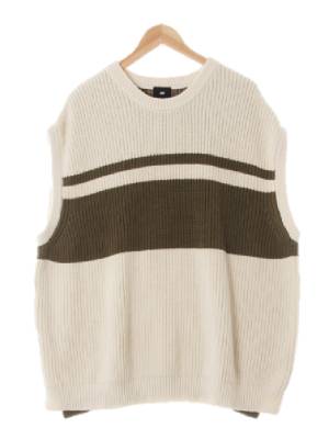 h&m 아이보리카키 스트라이프 면혼방 루즈니트베스트