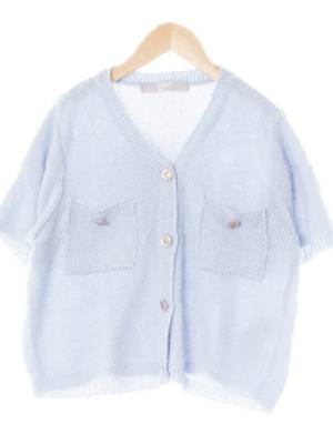 에잇세컨즈 블루벨 립조직짜임반팔숏가디건
