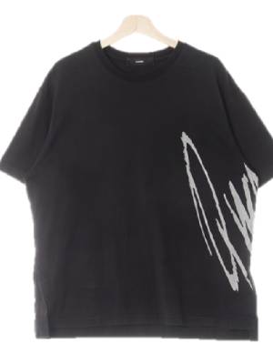 ilcorso 블랙 프린팅 면 디파인라운드슬릿반팔티