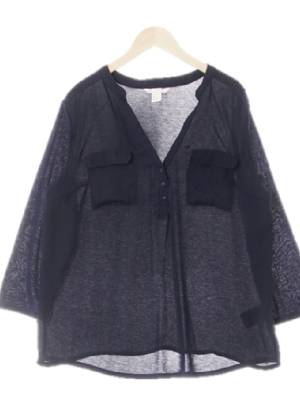 h&m 네이비 슬릿넥플랩포켓언발블라우스
