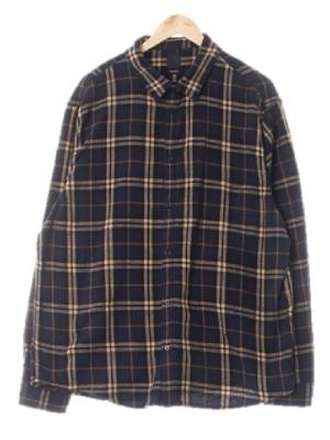 h&m 소프트네이비라이트베이지 체크 레귤러핏기모긴팔셔츠