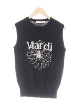 mardi mercredi 블랙 캐시미어혼방 플라워레터링니트베스트