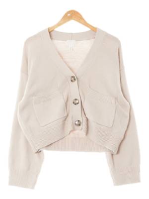 h&m 베이지 면혼방 아웃포켓브이넥숏가디건