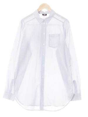 h&m 퍼플리쉬블루레드 스트라이프 면 포켓롱라이트셔츠