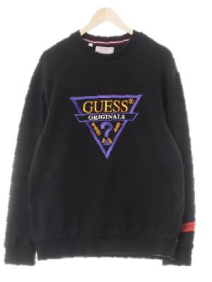 Guess 블랙 면 빅로고자수맨투맨