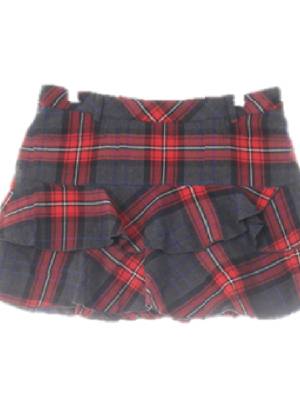 munsingwear 차콜다크레드블랙 체크 울혼방 셔링캉캉랩미니스커트