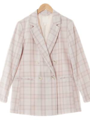h&m 아이보리핑크 체크 더블블레이저