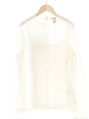 h&m 아이보리 플라워패턴 자수레이스모크넥블라우스